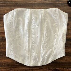 White Embroidered Strapless corset Top